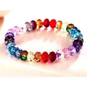 New! Mulitcolor Faceted Crystal Glass Beaded Bracelet Beautiful!